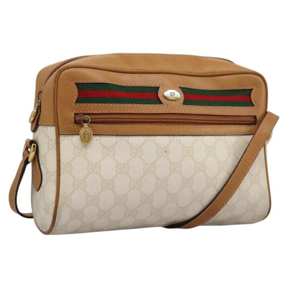 GUCCI GG Supreme Web Sherry Line Shoulder Bag PVC Beige Gold Auth 113857 - Picture 1 of 15